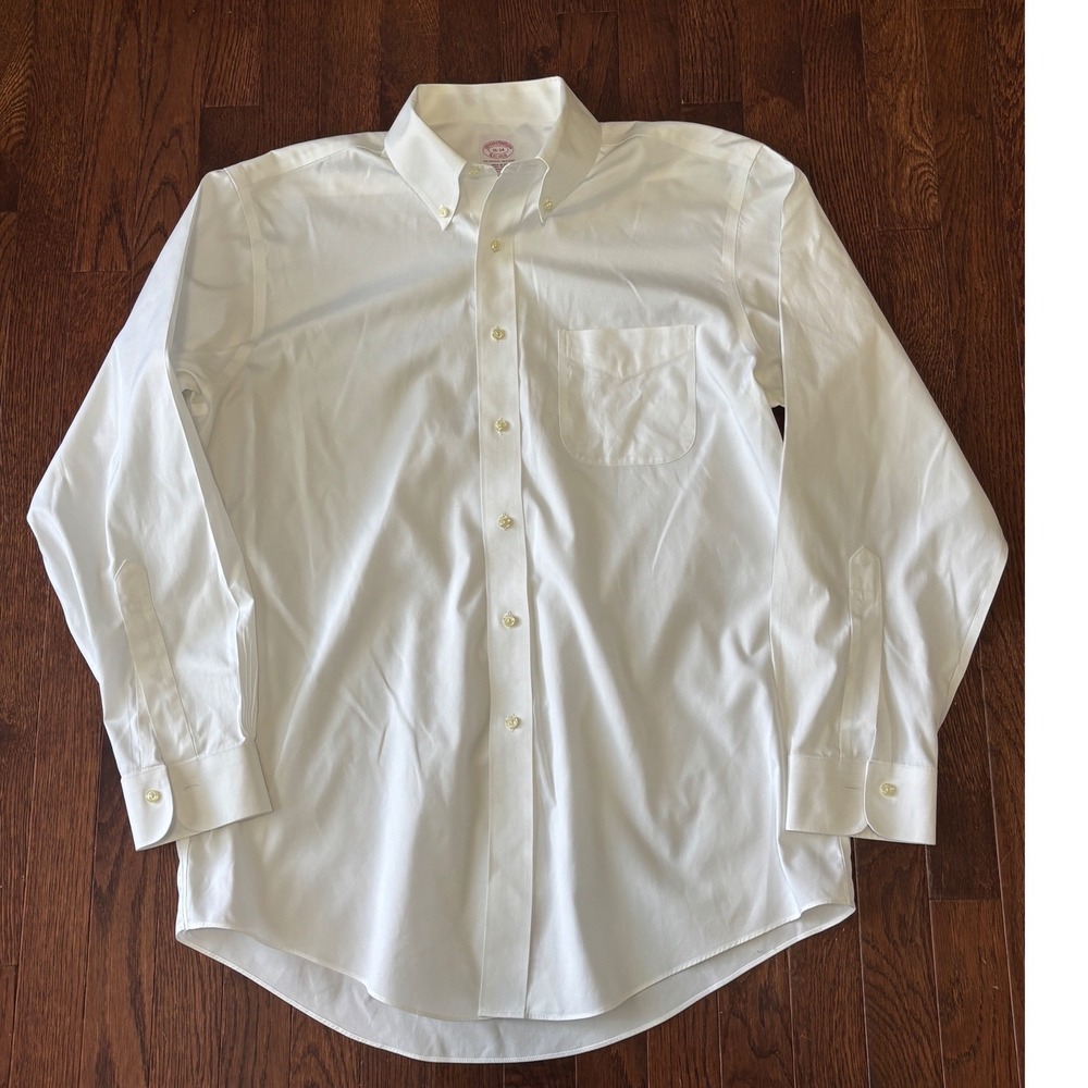 Brooks Brothers Mens 16-34 White Non-Iron Supima Cotton Regular Fit Dress Shirt
